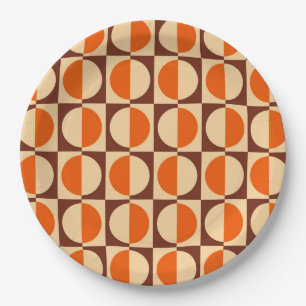 MCM Retro Geometric Half Square and Circle Pattern Paper Plate