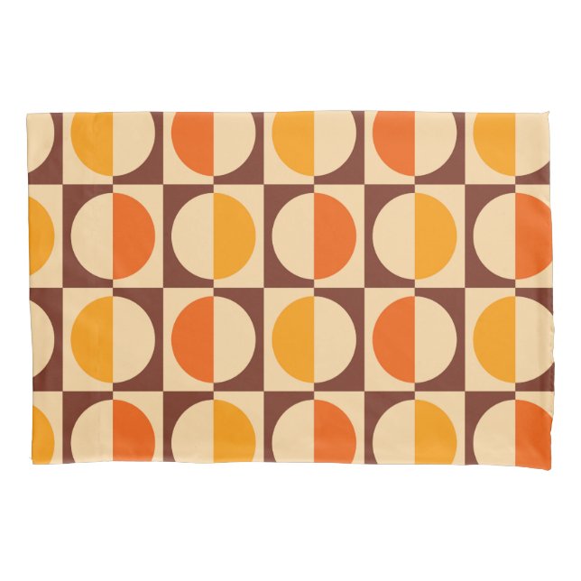 MCM Retro Geometric Half Square and Circle Pattern Pillowcase (Front-Left)