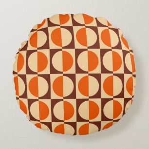 MCM Retro Geometric Half Square and Circle Pattern Round Cushion