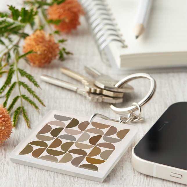 MCM Semicircles Browns+Cream Pattern Key Ring (Front Right)
