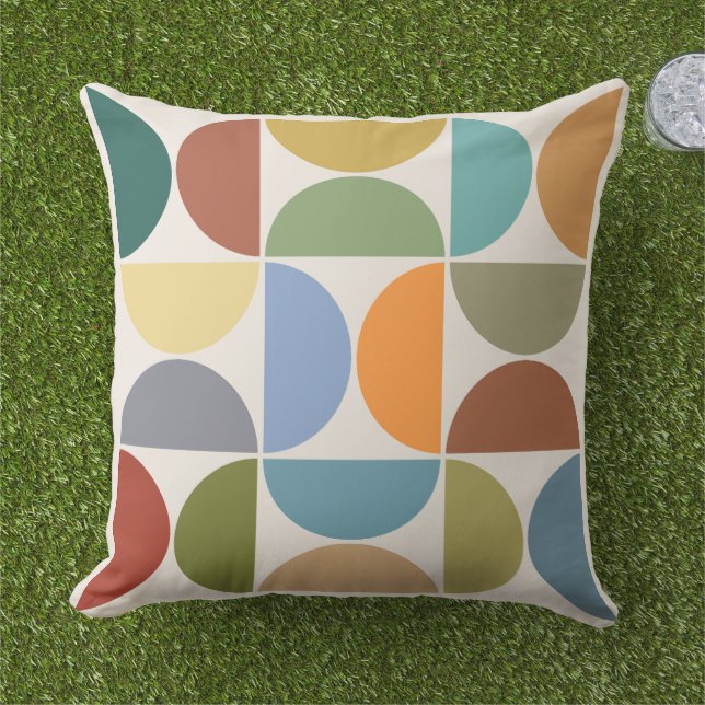 MCM Semicircles Colour on Cream Square Cushion (Grass)