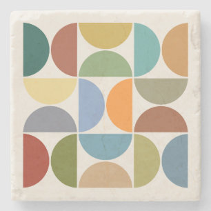 MCM Semicircles Colour on Cream Square Stone Coaster