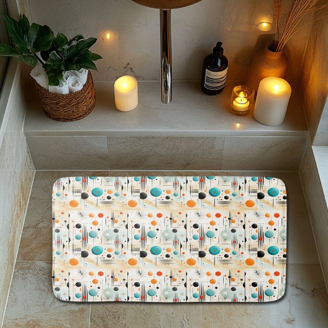MCM Space Age Retro Pattern Blue Red Yellow Bath Mat (Creator Uploaded)