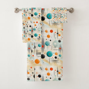 MCM Space Age Retro Pattern Blue Red Yellow Bath Towel Set