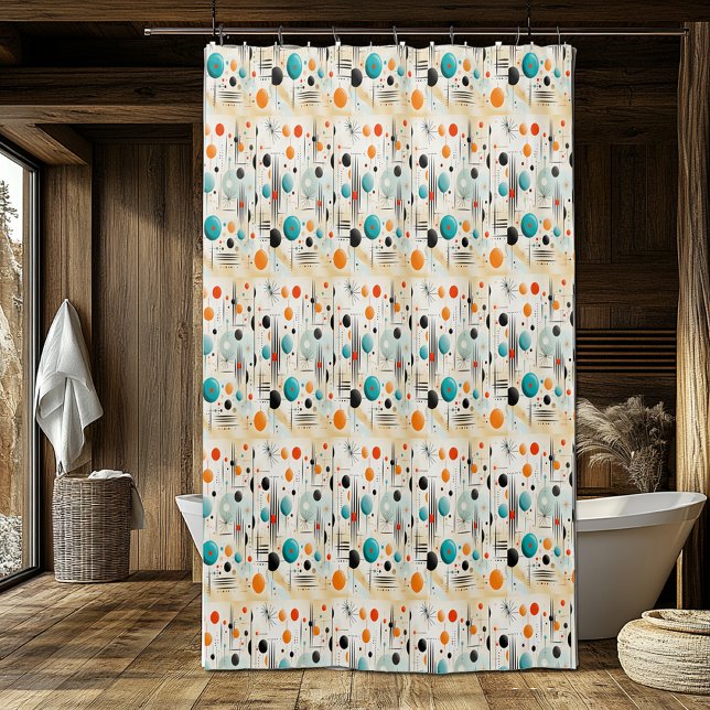 MCM Space Age Retro Pattern Blue Red Yellow Shower Curtain (Creator Uploaded)