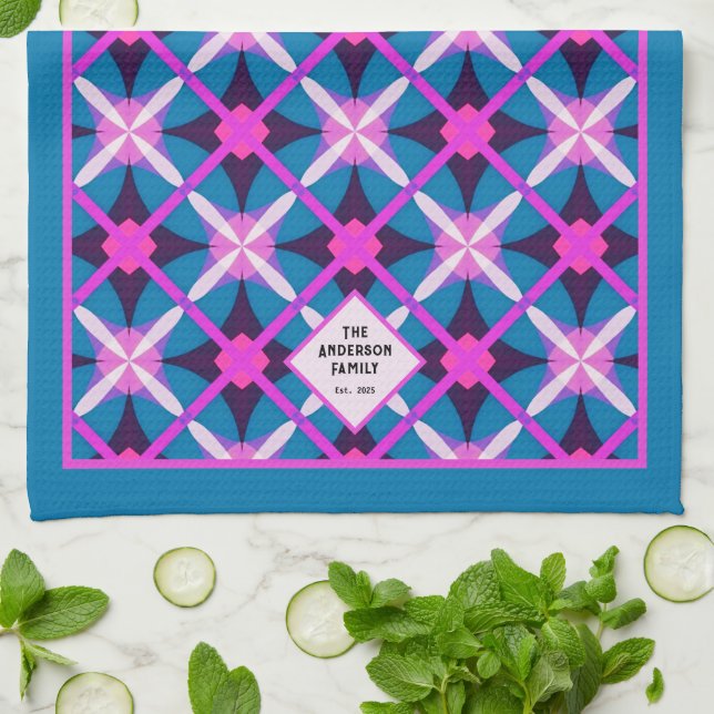 MCM Vibrant Retro Diamond Pattern Tea  Tea Towel (Folded)