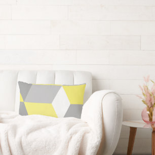 MCM Yellow and Grey Modern Geometric Pattern Lumbar Cushion