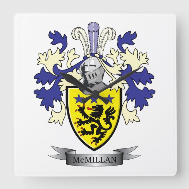 McMillan Family Crest Coat of Arms Square Wall Clock (Front)