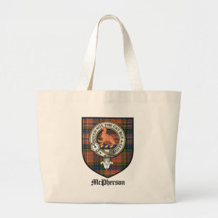 McPherson Clan Crest Badge Tartan Large Tote Bag