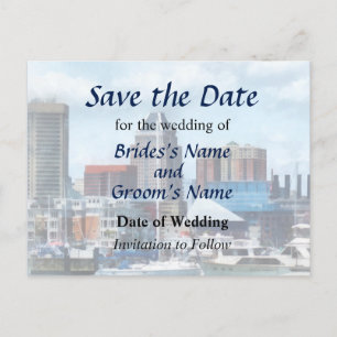 MD - Baltimore Skyline and Harbour Announcement Postcard