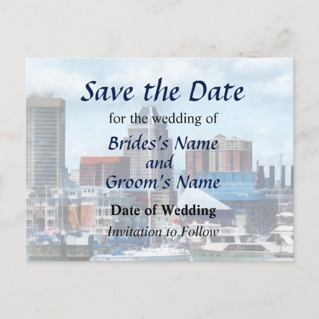 MD - Baltimore Skyline and Harbour Announcement Postcard (Front)