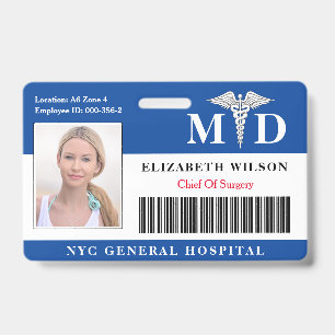 MD Doctor   Hospital Medical Employee Photo ID Badge
