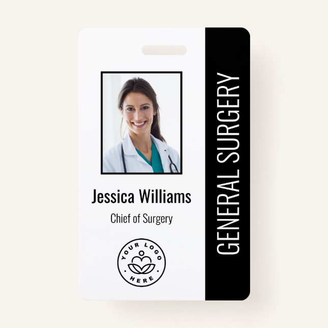 MD Doctor Hospital Medical Employee Photo ID Black ID Badge (Front)