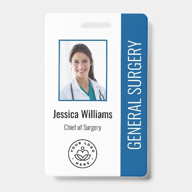 MD Doctor Hospital Medical Employee Photo ID Blue Badge (Front)
