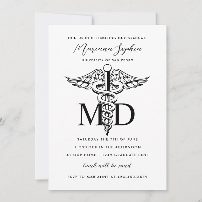 MD Doctor of Medicine Graduation Custom Colour Inv Invitation (Front)