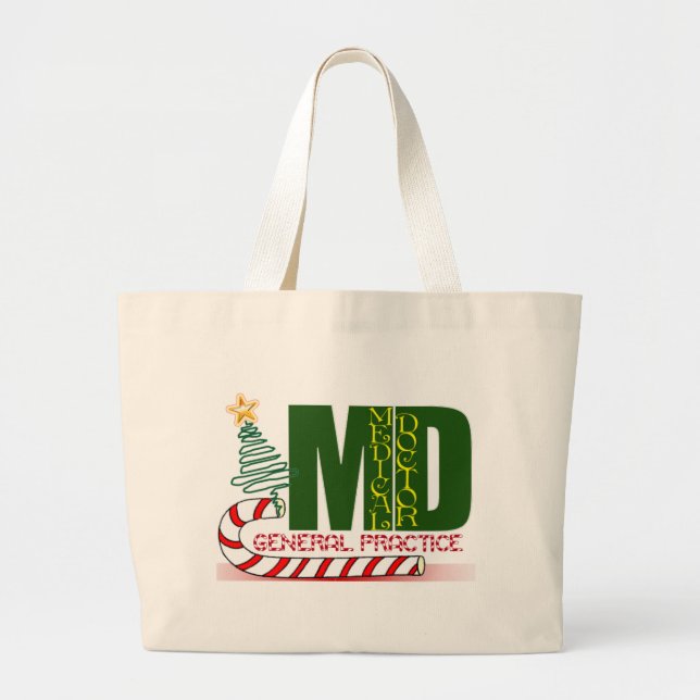 MD GENERAL PRACTICE PHYSICIAN CHRISTMAS MERRY LARGE TOTE BAG (Front)