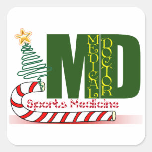 MD SPORTS MEDICINE CHRISTMAS MEDICAL DOCTOR SQUARE STICKER