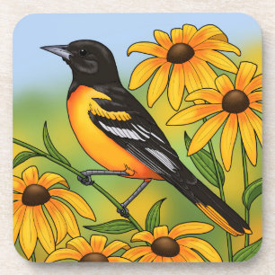MD State Bird Oriole & Black-eyed Susan Flower Coaster