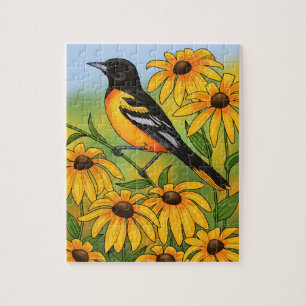 MD State Bird Oriole & Black-eyed Susan Flower Jigsaw Puzzle