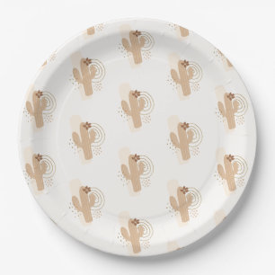 Mdoern Minimalist Boho Desert Cactus Baby Shower Paper Plate