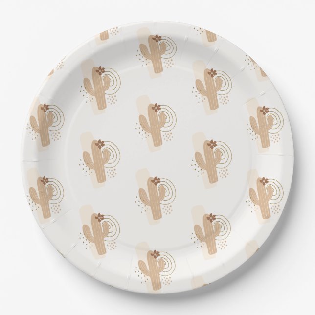 Mdoern Minimalist Boho Desert Cactus Baby Shower Paper Plate (Front)