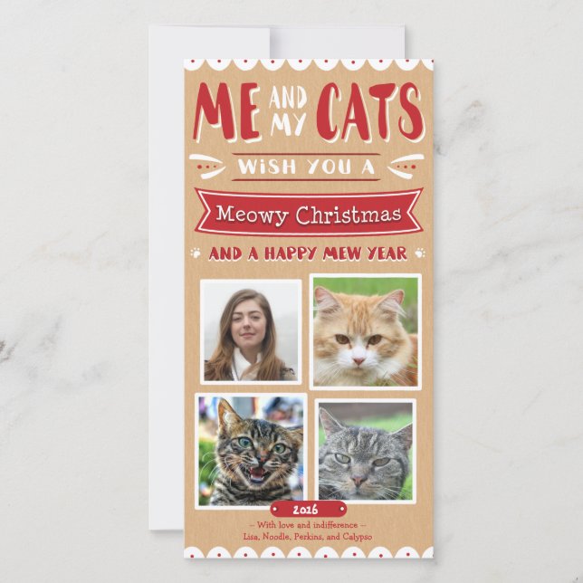 Me and My Cats Christmas 4x8 Photocard (4 Images) Holiday Card (Front)