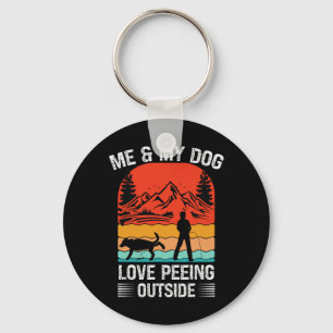 Me And My Dog - I Love Peeing Outside Retro Sunset Key Ring