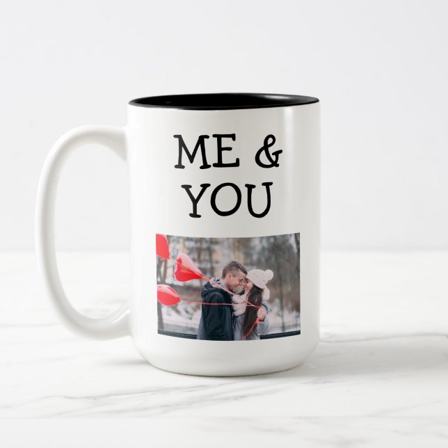 Me and You Cute Couple Photo Two-Tone Coffee Mug (Left)