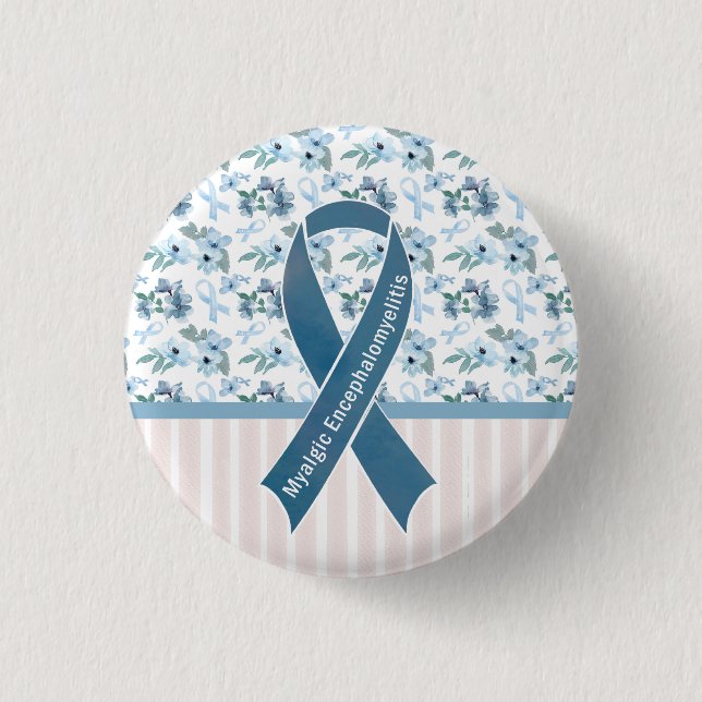 Me/CFS Blue Ribbon Awareness Button (Front)
