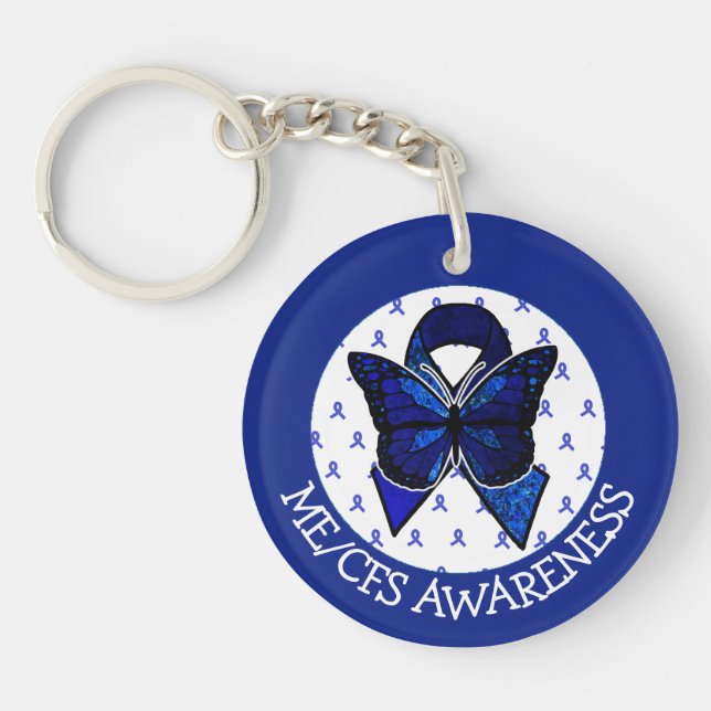 ME/CFS Syndrome Awareness Ribbon and Butterfly Key Ring (Front)