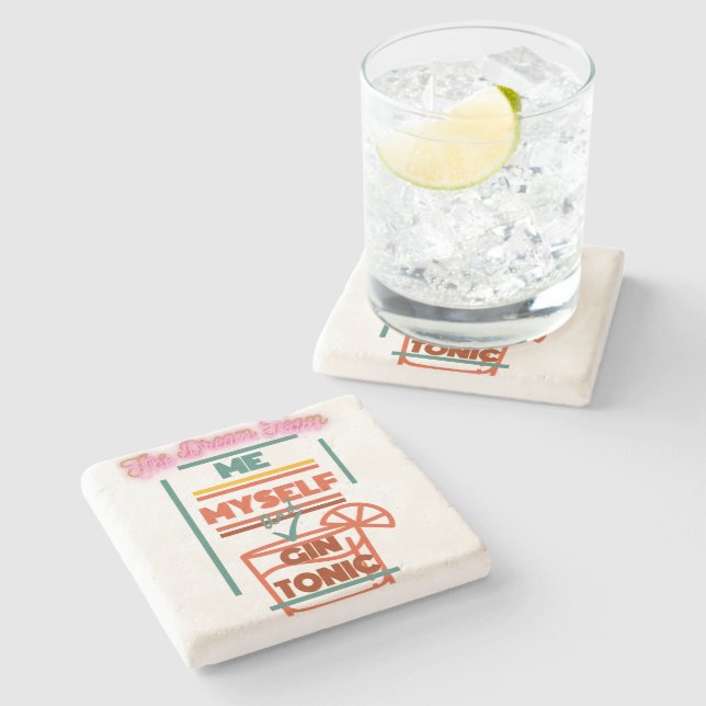 'Me & Gin Tonic Dream Team' Limestone Coaster (Side)