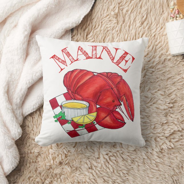 ME Maine Lobster Shack Seafood Dinner Red Gingham Cushion (Blanket)