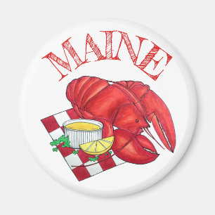 ME Maine Lobster Shack Seafood Dinner Red Gingham Magnet