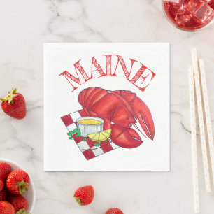 ME Maine Lobster Shack Seafood Dinner Red Gingham Napkin