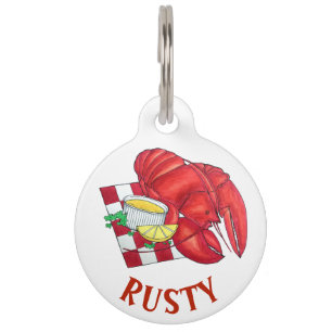 ME Maine Lobster Shack Seafood Dinner Red Gingham Pet Tag