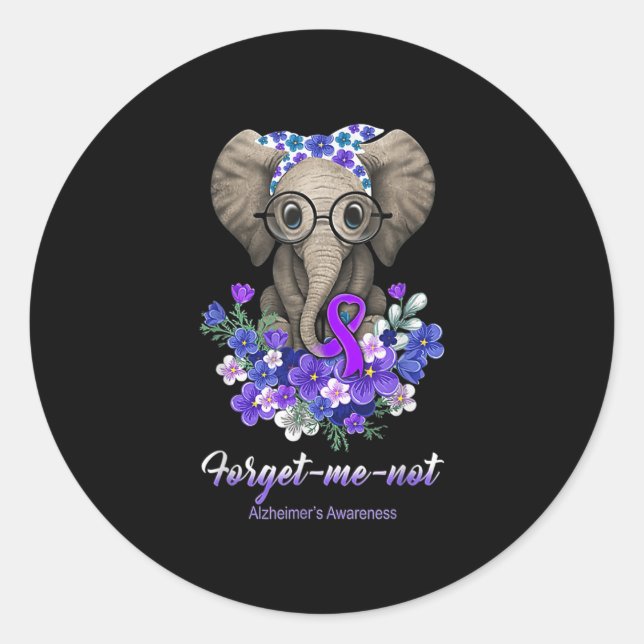 Me Not Elephant Flowers Alzheimerheimer Brain Awar Classic Round Sticker (Front)