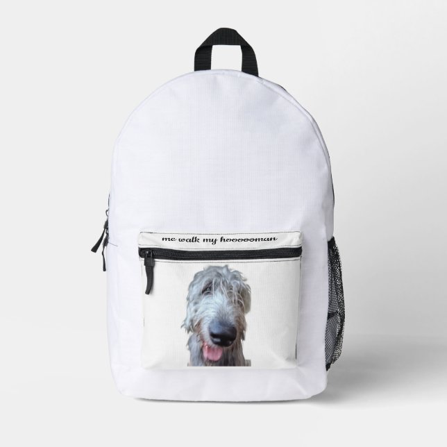 Me Walk My Hoooooman Irish Wolfhound Backpack (Front)