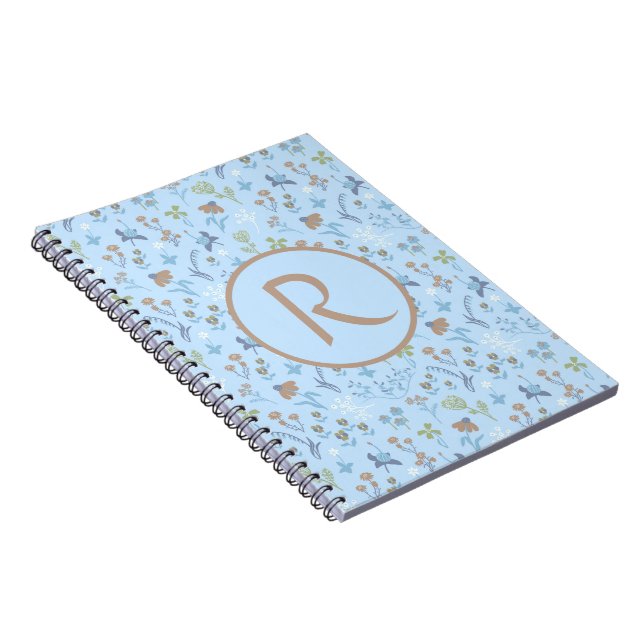 Mead Flowers Blue Monogramed  Notebook (Right Side)