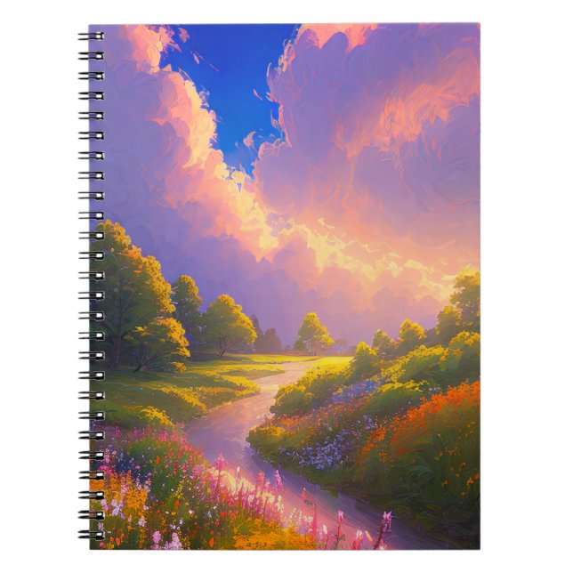 Meadow and Stream Amidst a Stormy Sunset Notebook (Front)