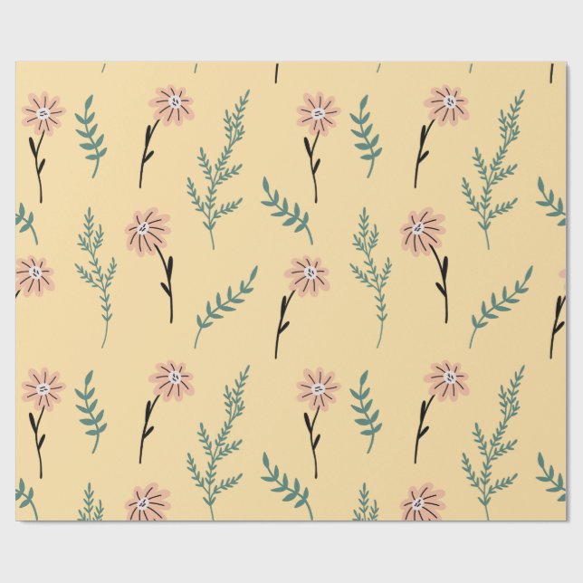 Meadow Blooms: Minimalist Botanical Pattern Wrapping Paper (Flat)