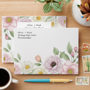 Meadow Blue Pink Floral Garden Wedding Envelope