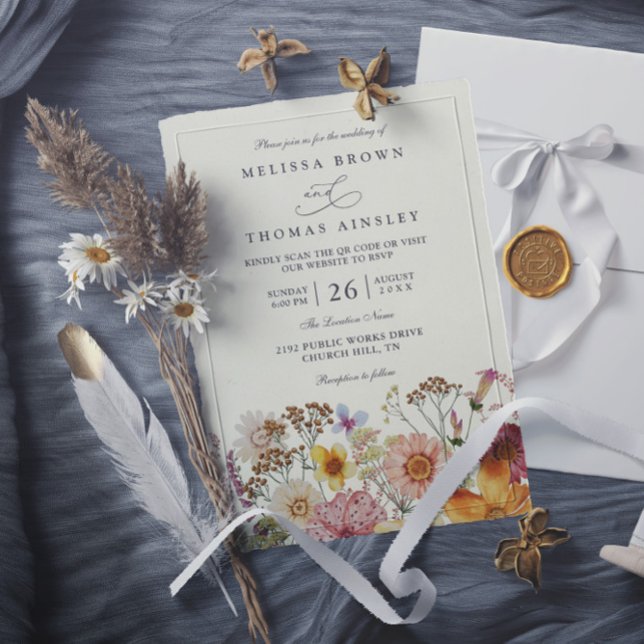 Meadow Bohemian Wildflower Rustic QR Code Wedding Invitation (Creator Uploaded)