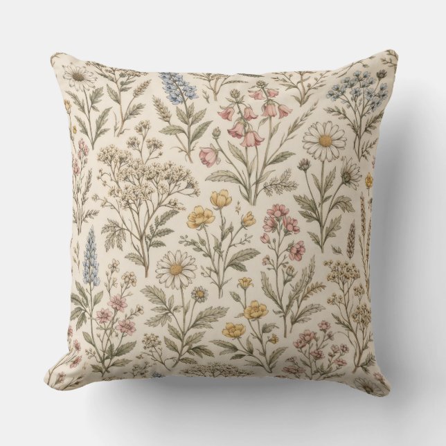 Meadow Botanica – Vintage Wildflower Cushion (Front)