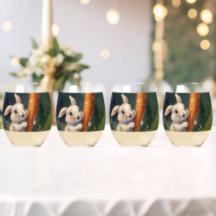 Meadow Bunny Dreams: Whimsical Stemless Wine Glass