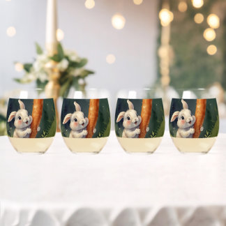 Meadow Bunny Dreams: Whimsical Stemless Wine Glass