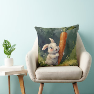 Meadow Bunny Dreams: Whimsical Throw Pillow