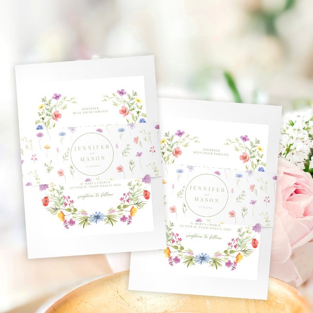 Meadow colourful floral rustic wedding belly band invitation belly band (Creator Uploaded)