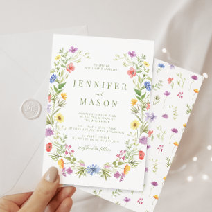 Meadow colourful wildflower boho wedding invitatio invitation