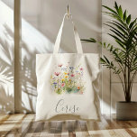 Meadow Colourful Wildflower Bridesmaid  Tote Bag<br><div class="desc">This meadow colourful wildflower bridesmaid tote bag is the perfect wedding gift to present your bridesmaids and maid of honour for a modern wedding. The design features green,  pink,  blush,  yellow,  purple,  watercolor multicolor meadow flowers.</div>