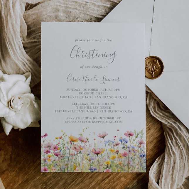 Meadow Colourful Wildflower Christening Invitation (Creator Uploaded)